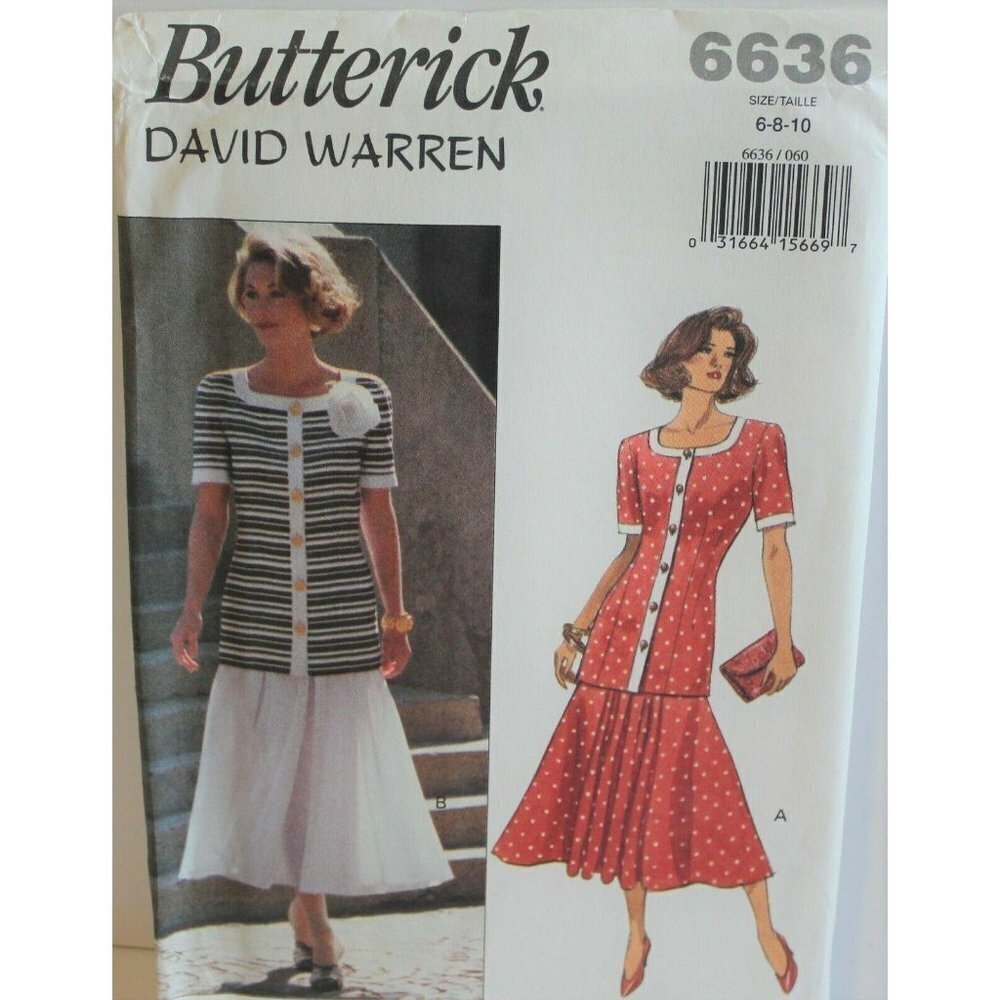 Butterick Sewing Pattern 6636 Misses Top Skirt Size 6 8 10 David Warren